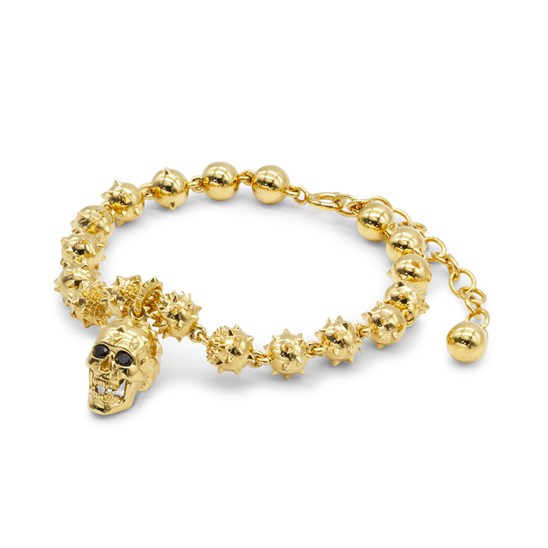 3pcs Iced Skull Crown Beads Bracelet Set In Yellow Gold – supericedout